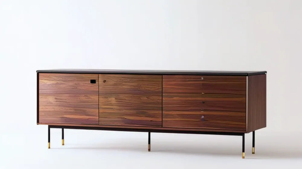 Prostokątny mebel z fornirowanej płyty MDF, orzechowy brąz, czarny i złoty, 180 × 45 × 75 cm