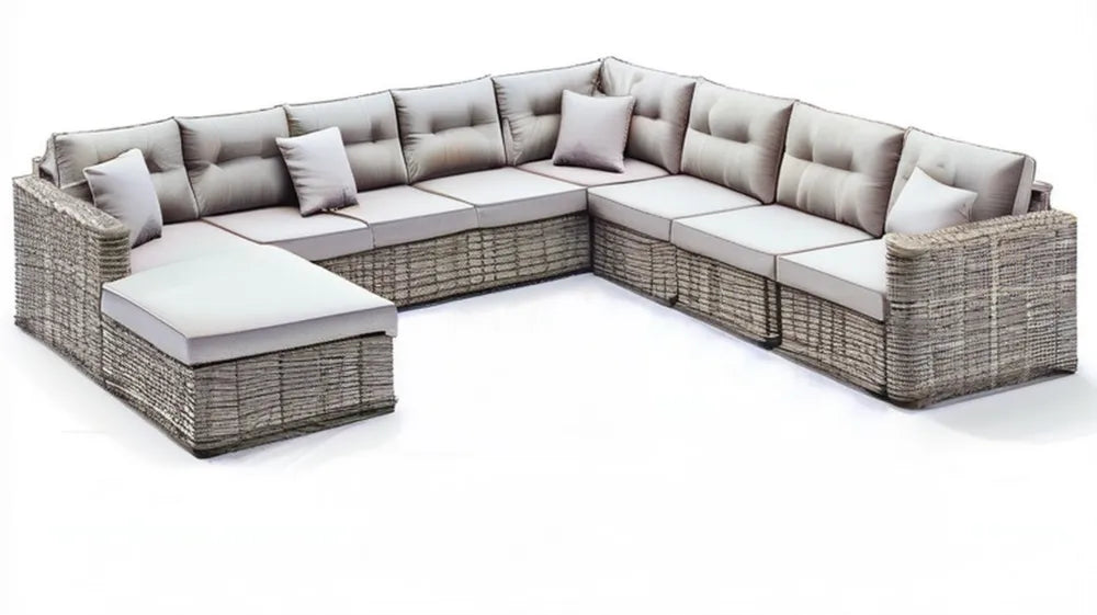 Modułowy narożnik ogrodowy z technorattanu Szary/Beżowy 330 x 260 x 85 cm