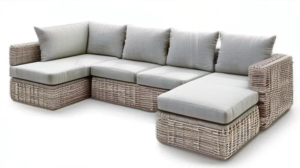 Modułowa sofa ogrodowa narożna z technorattanu Beżowo-szara 280 x 210 x 80 cm