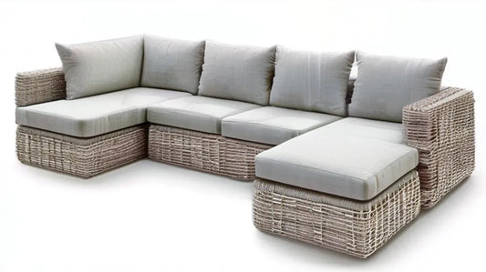 Modułowa sofa ogrodowa narożna z technorattanu Beżowo-szara 280 x 210 x 80 cm
