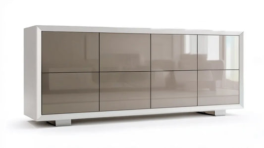 Kredens biały i taupe z 4 drzwiami, 200 x 45 x 75 cm