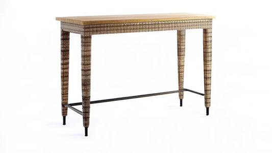 Prostokątny stół barowy z technorattanu i drewna akacjowego 120 x 60 x 105 cm brązowy