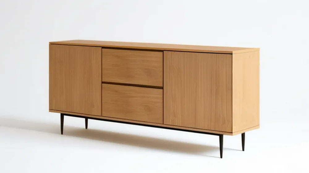 Kredens z płyty MDF z fornirem dębowym, naturalny dąb/czarny, 160 × 40 × 75 cm