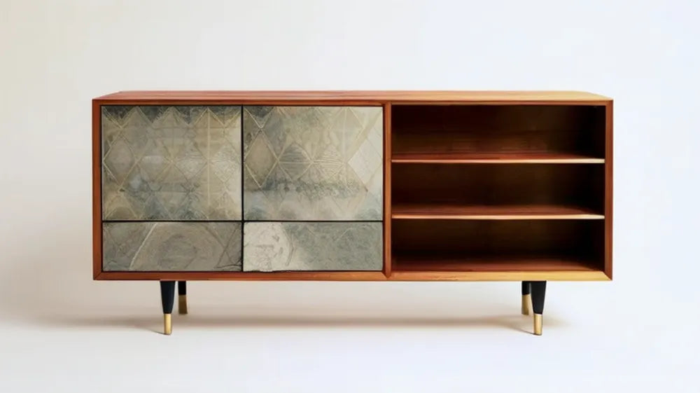 Brązowy mebel do przechowywania z fornirem orzechowym i dymionym szkłem, 180 x 45 x 80 cm