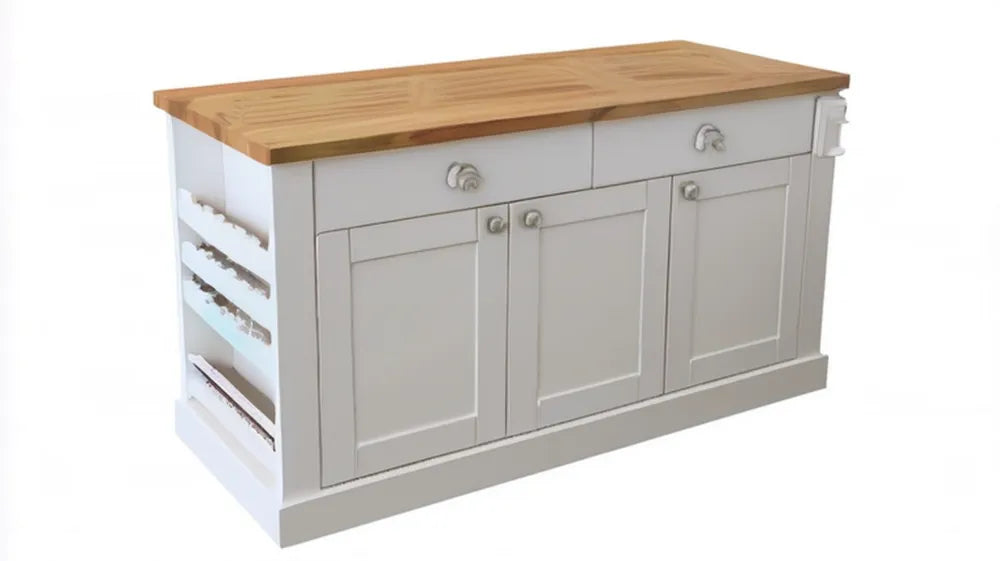 Szafka kuchenna z MDF z blatem z litego drewna kauczukowego, szara, 150 x 50 x 90 cm