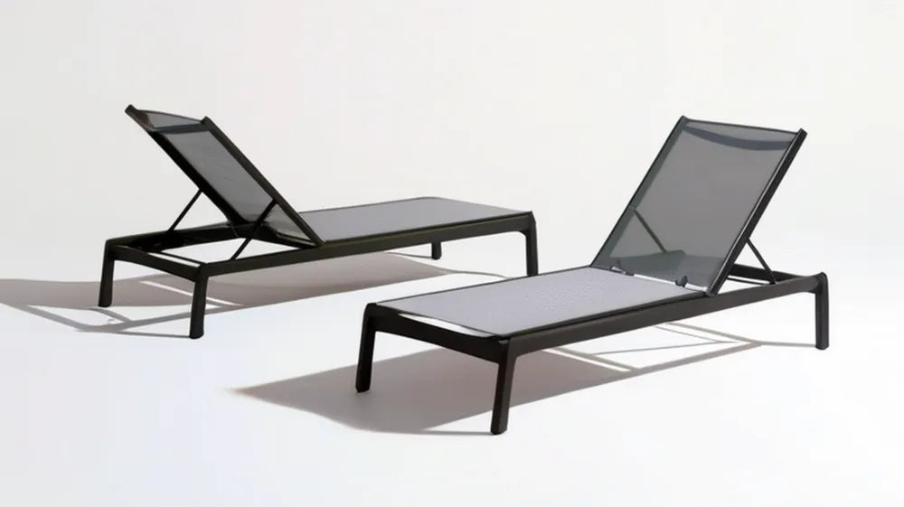 Zestaw 2 regulowanych leżaków ogrodowych z aluminium i tkaniny Textilene, czarno-szary, 190 × 65 × 30 cm