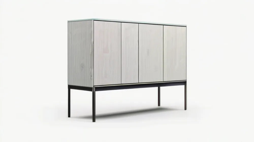 Nowoczesny kredens czterodrzwiowy z laminowanej płyty MDF, jasne drewno/czarny, 160 × 45 × 120 cm