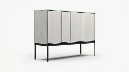 Nowoczesny kredens czterodrzwiowy z laminowanej płyty MDF, jasne drewno/czarny, 160 × 45 × 120 cm