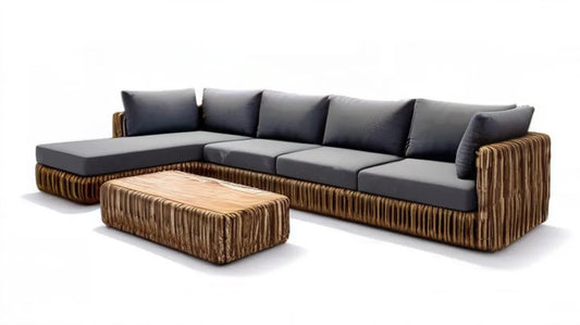 Narożny zestaw ogrodowy z technorattanu L 250 x 180 x 70 cm Brązowy/Szary